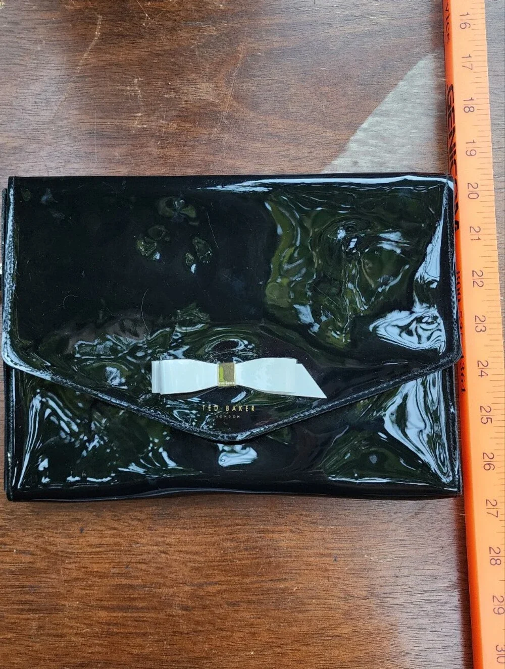 Ted Baker London Cersei Black Patent Leather Bow Envelope Clutch Bag